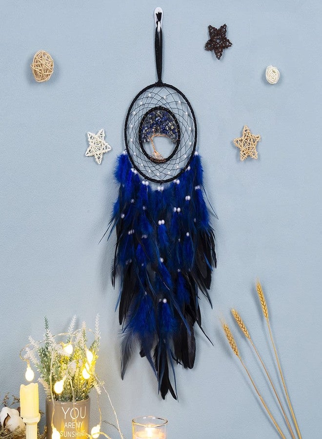 Dreamocean Dream Catcher, Handmade Dreamcatcher with Healing Crystal Stone, Tree of Life Dream Catchers Hanging Ornament for Home Bedroom Birthday Party, Perfect Craft Gift for Kids… (Blue) - Image 4
